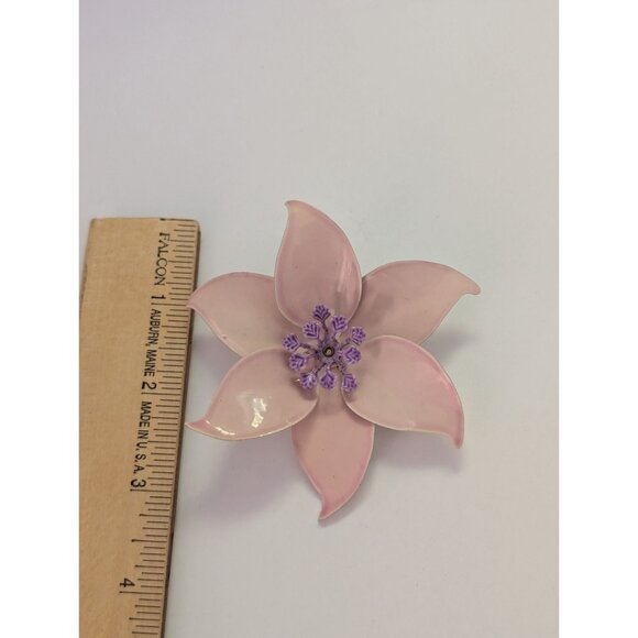 Vintage Pink Enamel Flower Brooch Gold-Tone Backing Floral Pin Jewelry - Picture 3 of 3